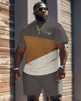 Street Casual Colorblock Printed Gray Large Men's Set